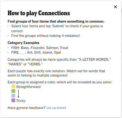 Directions for how to play Connections, from the New York Times.