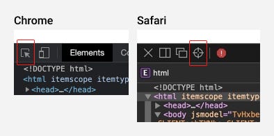 Toggling Inspect button in Chrome and Safari