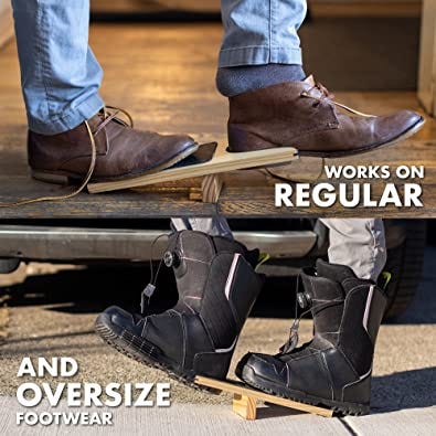 Lightweight — Our new and improved wide mouth design accomodates wide and large size boots and shoes, yet remains light and portable. Great as a travel boot jack.