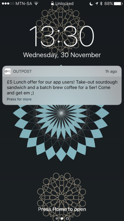 Outpost Coffee Push Notification