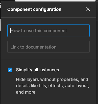 Figma UI showing how the simplify Modal looks, and what it says