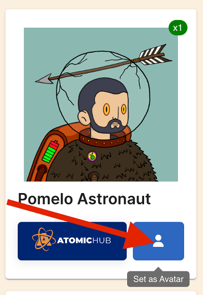A screenshot of a Pomelo Astronaut, with a red arrow pointing to the Set as Avatar button.