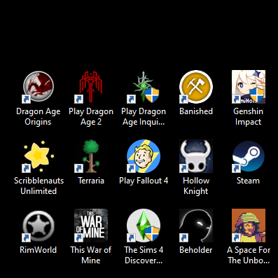 Games on my desktop, such as the Dragon Age series, Fallout 4 and Rimworld.
