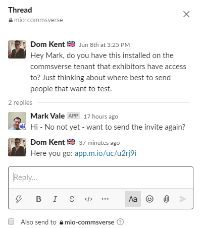 Message threads between Slack and Microsoft Teams