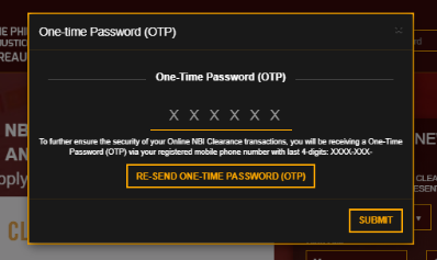 nbi clearance online one time password(otp)