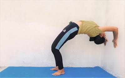 Standing Backbend Hands-On Wall Pose (Anuvittasana Hands-on Wall)