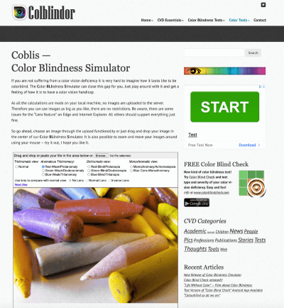 Coblis Color Blindness interface.