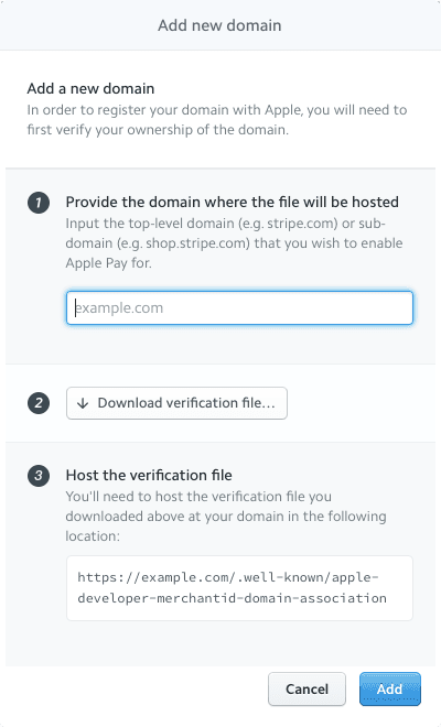 Adding an Apple Pay Authenticated Domain in Stripe