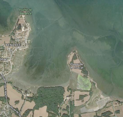 Satellite view of the Truscat Peninsula from Google Maps