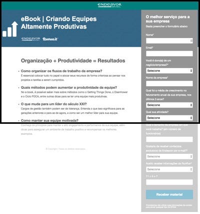 Exemplo do conteúdo visível na landing page antes da barra de rolagem