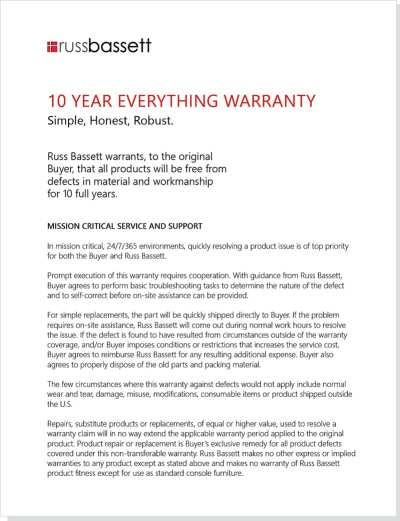 Russ Bassett’s no fine print, one page warranty statement.