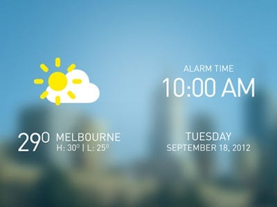 Frosted glass effect on a weather app allows the text and weather icon to stand out against a blurred background.
