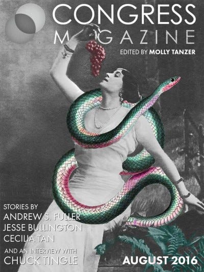 The cover of Issue 2 of Congress, featuring a vintage photo of a woman with a bunch of grapes, wrapped up by a snake