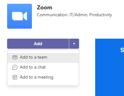 Add the Zoom Microsoft Teams plugin to a team, chat, or meeting