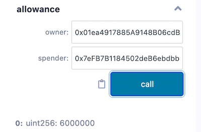 Screenshot of Allowance function output.