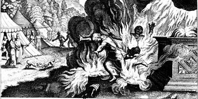 Bible illustration: Fire from the Lord kills Nadab and Abihu