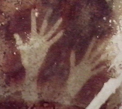 Cave Painting: Hand stencils estimated between 35,000–40,000 BP, stencils of right hands shown.