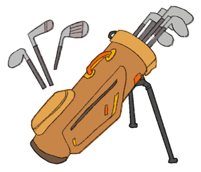 An illustration of a set of golf clubs in a golf bag.