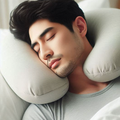 Uomo dorme bene con un cuscino cervicale