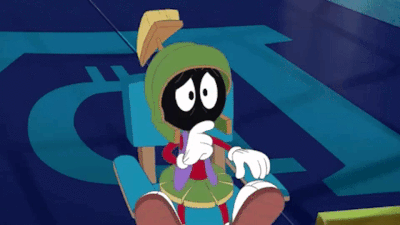 Marvin the Martian looking surprised and then clapping of joy, because he sees the Bitcoin transaction he received from Bugs