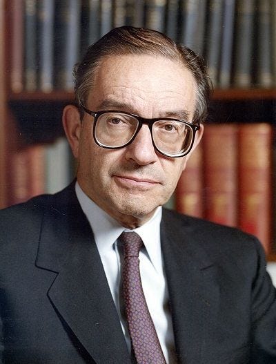 Portrait of Alan Greenspan — Chair of the Federal Reserve of the United States in 1996