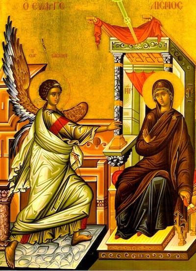 Another icon of Archangel Gabriel & the Virgin Mary