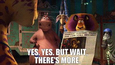 A gif of Madagascar characters saying, “Yes. Yes. But Wait, There’s More.”
