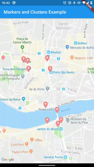 A GIF showing clusters working on Google Maps.