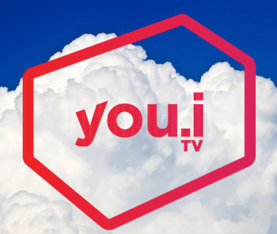 An image of the You.i TV logo with clouds in the background