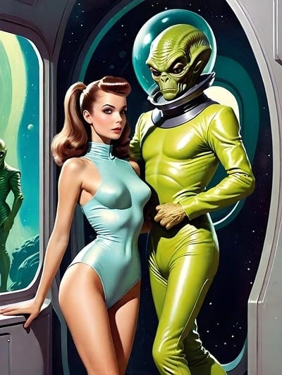 Sexy girl and hunky alien
