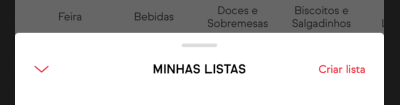 The header of the scene to select a shopping list. It's a close button, followed by the title "My lists", in Portuguese, and a "create list" button.