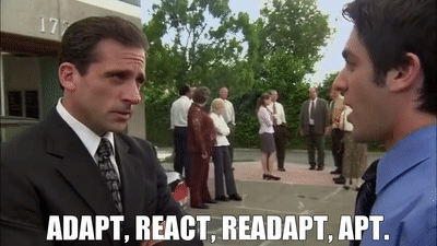 Ryan Howard saying “Adapt, React, Readapt, Apt” to Michael Scott from The Office.