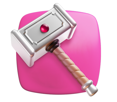 Icon for my app: pinkish Thor’s hammer over rich pink background