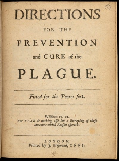 Title page of the book, “The Prevention and Cure of the Plague.”