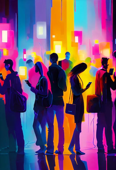 abstract image of a group of people looking at mobile phones