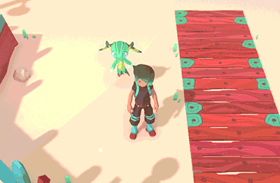 Un personnage faisant une transition douce entre marcher et surfer
