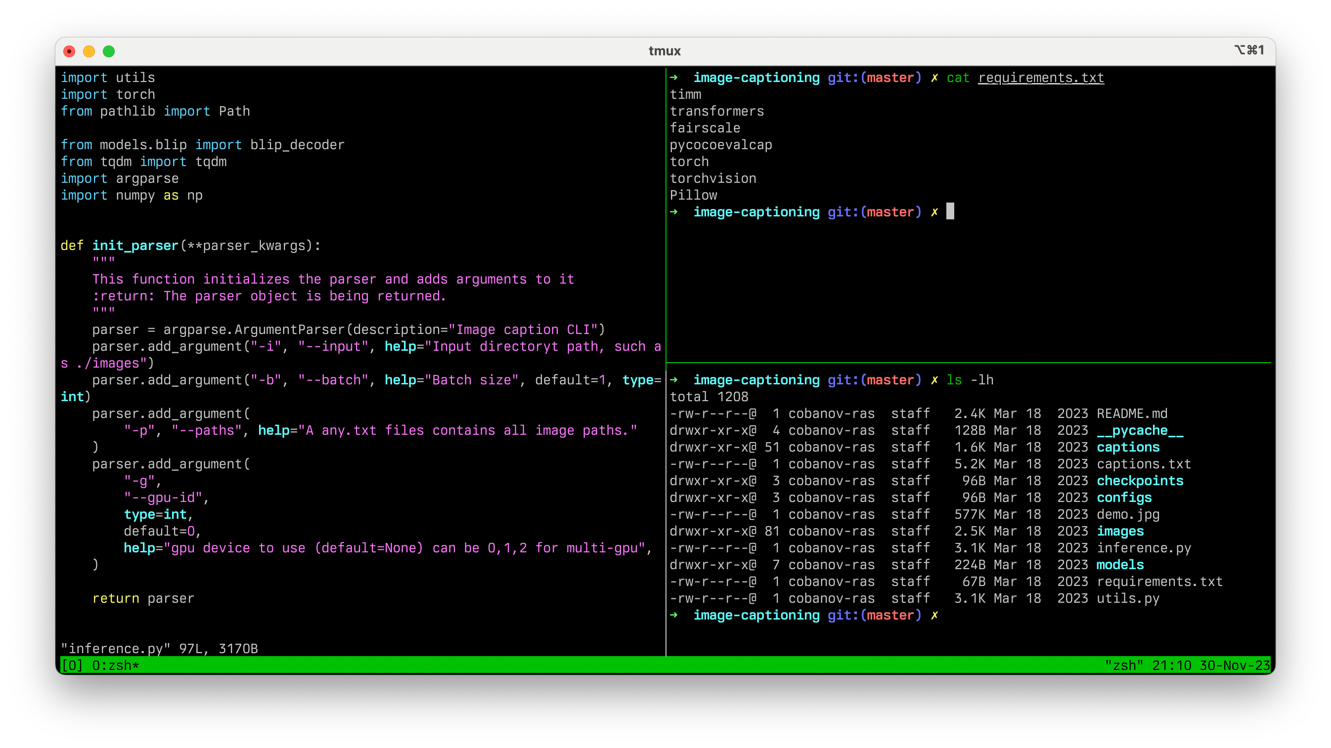 tmux ekranı