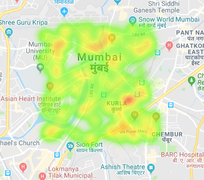 Zoomed-out look of simulated ‘hotspots’ given coordinate boundaries in Mumbai