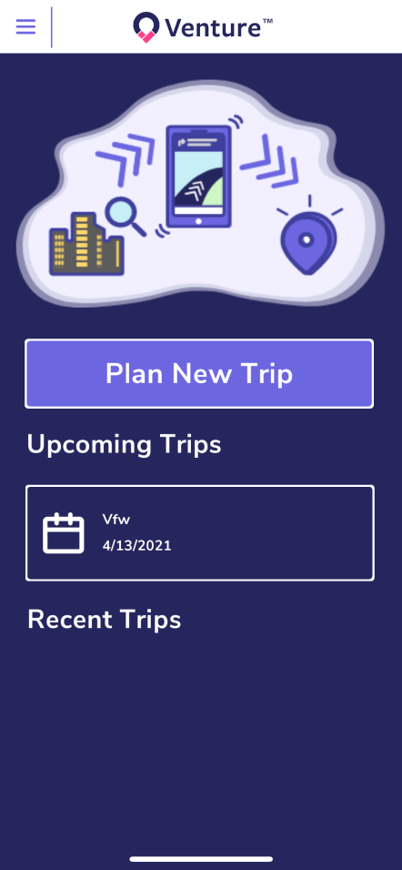 Home screen showing upcoming trips