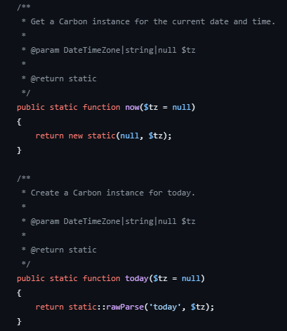 now() function in Carbon package