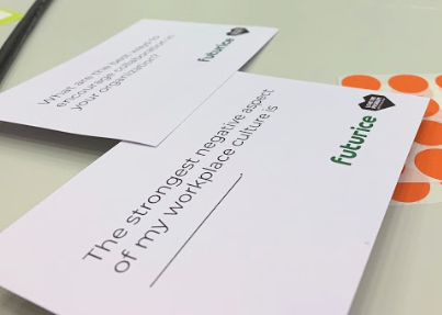 Cards with Interrogations and Provocations on the topic of organizational and cultural change, from Futurice.