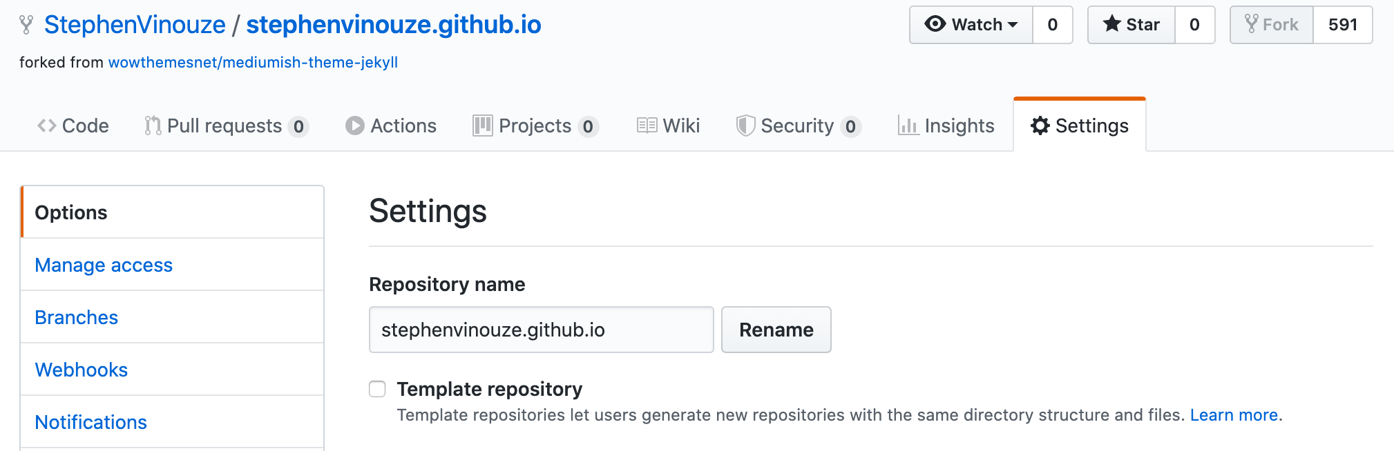 I edited my forked repository’s name to `stephenvinouze.github.io.`