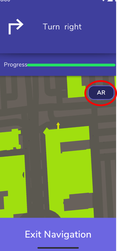 Navigation screen showing that the AR button is not sufficiently highlighted