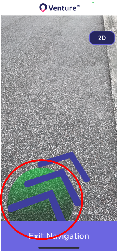 Navigation screen showing a green circle that is not necessary for navigation and that users find confusing