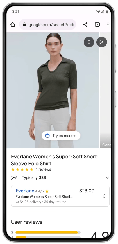 Our virtual try-on tool shows tops from brands like Everlane on real models. https://blog.google/products/shopping/ai-virtual-try-on-google-shopping/