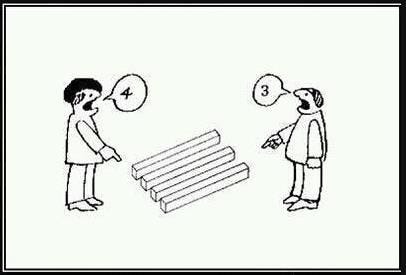 Two people arguing about how many blocks they can see from their perspective.