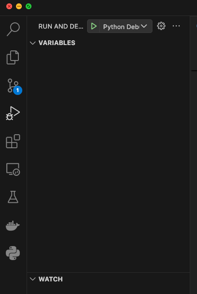 The play icon in Visual Studio Code in Run and Debug.