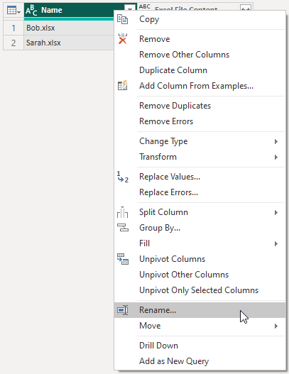 Rename option for columns