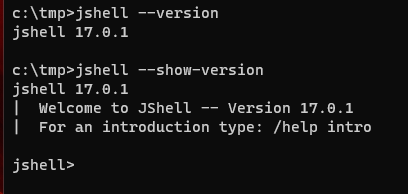 Options pour voir la version de jshell