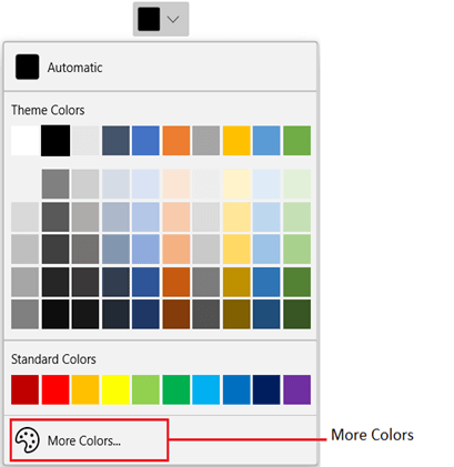 WinUI DropDown ColorPalette displaying More Colors button